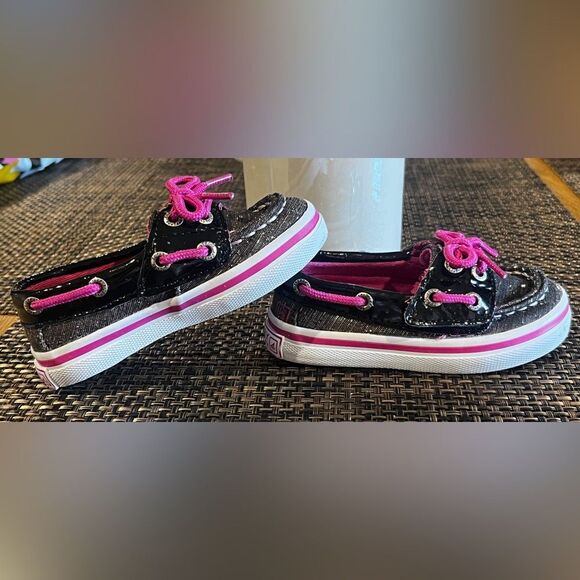 SPERRY TOP-SIDER Boat Shoes Little Girls Size 5 Seabright Black / Pink Shimmer - Picture 6 of 10